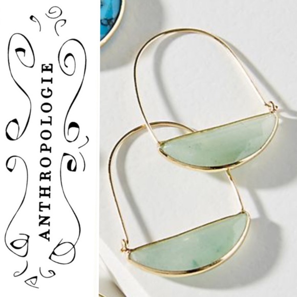 Anthropologie Jewelry - Anthropologie Crescent Hoop Earrings Light Green